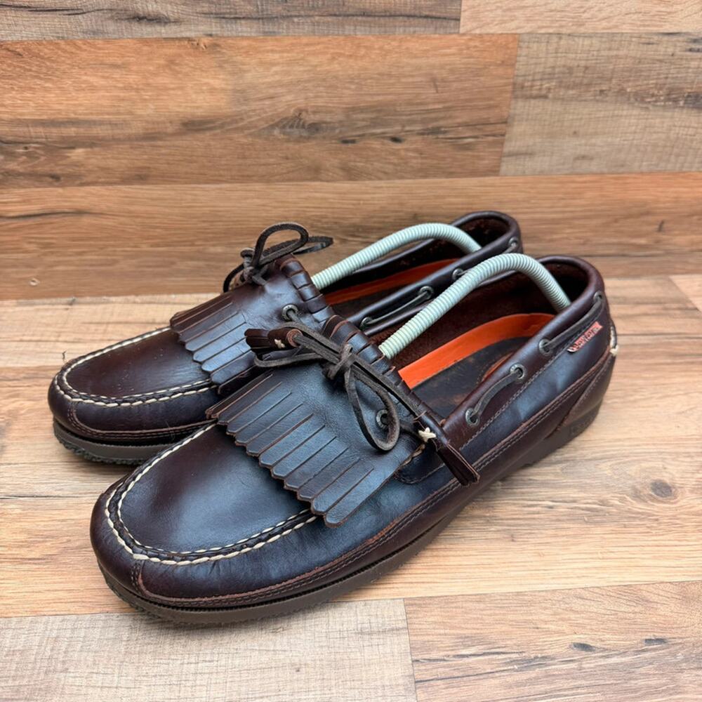 Vtg Dexter Brown size 12 Leather Kiltie Fringe Boat Shoes Moc Toe Slip On Loafer
